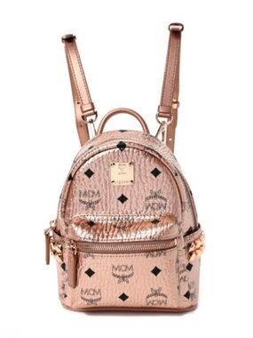 MCM Stark Bebe Boo X-Mini Backpack Rose Gold Visetos Leather Studded Monogram